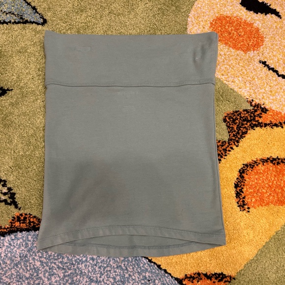 AE Cotton Knit Foldover Tube Top Sage Green Strapless Bodycon Tank Top - Picture 5 of 11